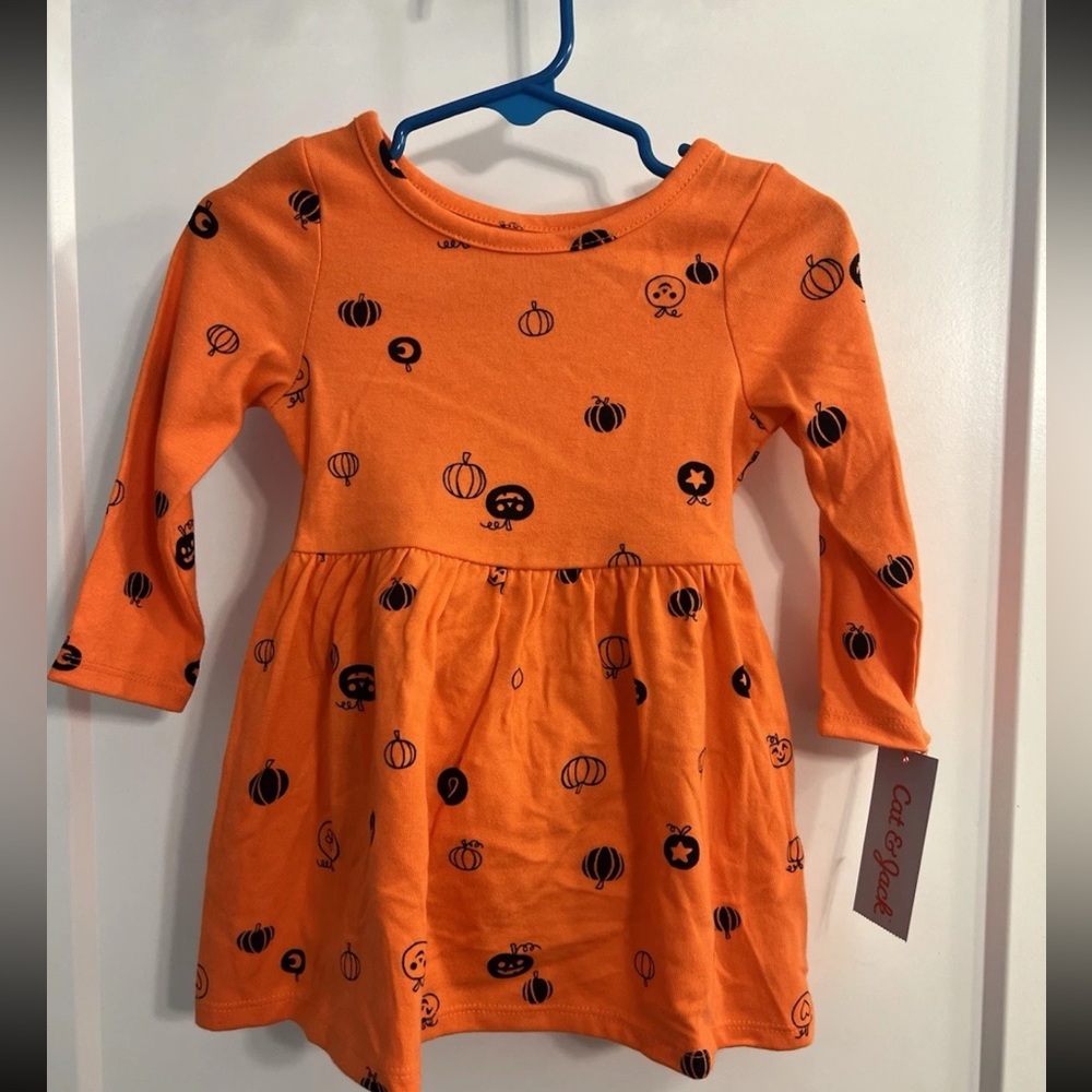 HALLOWEEN DRESS size 12 months ORANGE PUMPKINS LONG SLEEVE so cute! NWT new
